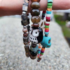 Beaded Bracelets (3 Pieces) - glass, semi precious stone, clay